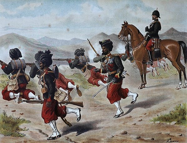 20वीं बॉम्बे नेटिव इन्फैंट्री फील्ड फायरिंग (मार्चिंग ऑर्डर), 1880 के दशक की एंग्लो-इंडियन आर्मी (कलर लिथो) द्वारा रिचर्ड (बाद में)