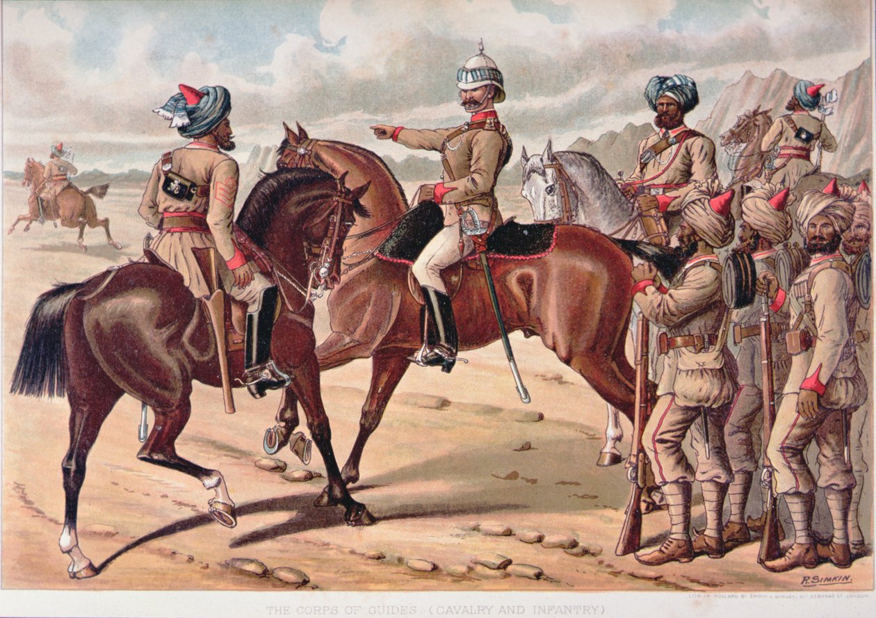 द कॉर्प्स ऑफ़ गाइड्स (कैवलरी एंड इन्फैंट्री), 1880 के दशक की एंग्लो-इंडियन आर्मी (कलर लिथो) द्वारा रिचर्ड (बाद में)