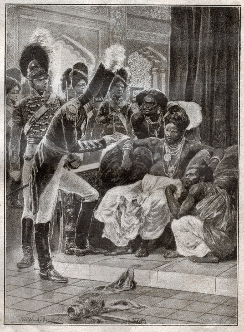 कैंडी (श्रीलंका) के राजा श्री विक्रमा राजसिंह को 1815 में अंग्रेजों द्वारा बर्खास्त कर दिया गया। 1924 (चित्रण) द्वारा रिचर्ड कैटन (के बाद) वुडविले