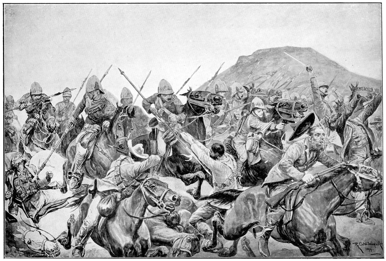 एलैंडस्लागेट पर 5 वें लांसर्स का चार्ज, दूसरा बोअर वॉर, 21 नवंबर, 1899। द्वारा रिचर्ड कैटन II वुडविले
