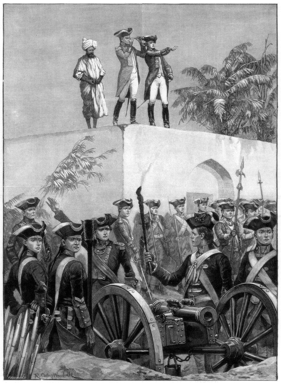 नवाब सिराज उद दौलास शिकार लॉज की छत पर चढ़ते हैं, भारत, 1757, 1893। द्वारा रिचर्ड कैटन II वुडविले
