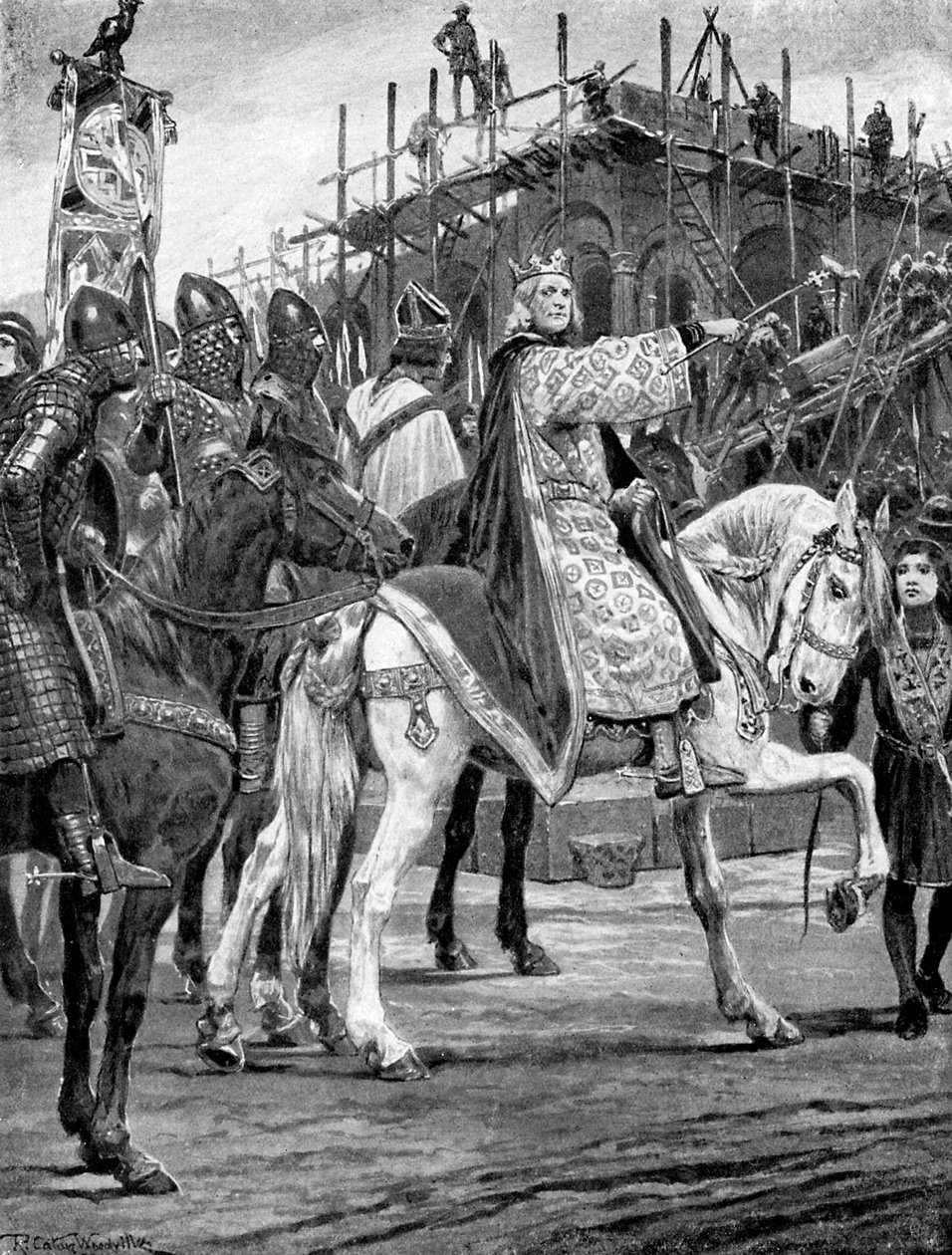 वेस्टमिंस्टर एब्बे की इमारत को देखने वाले एडवर्ड द कन्फैसर, c1050, c1920। द्वारा रिचर्ड कैटन II वुडविले