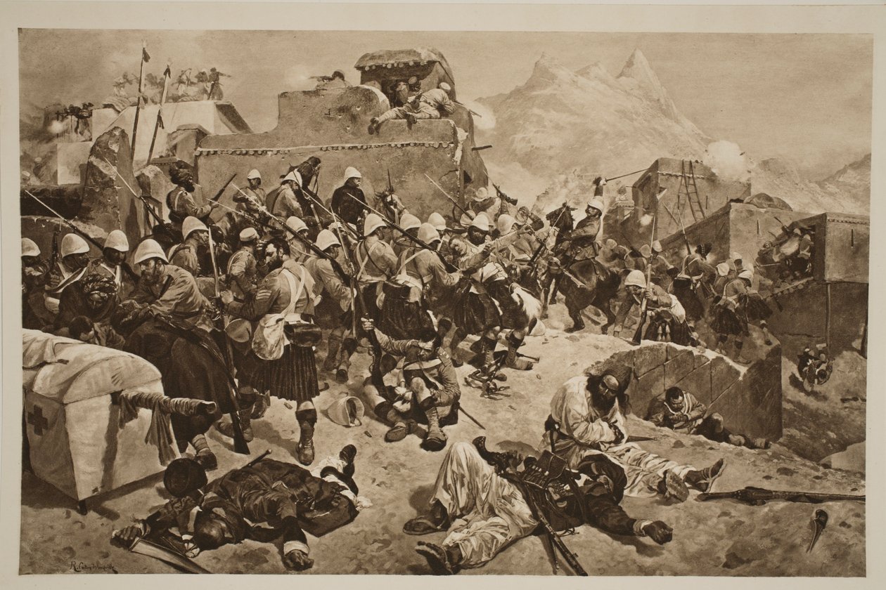 कंधार: &39;द इलस्ट्रेटेड लंदन न्यूज&39; से 92 वें हाईलैंडर्स एंड द 2 गोरखा स्टॉर्मिंग गौड़ी मुल्ला साहिबदाद द्वारा रिचर्ड केटन वुडविले