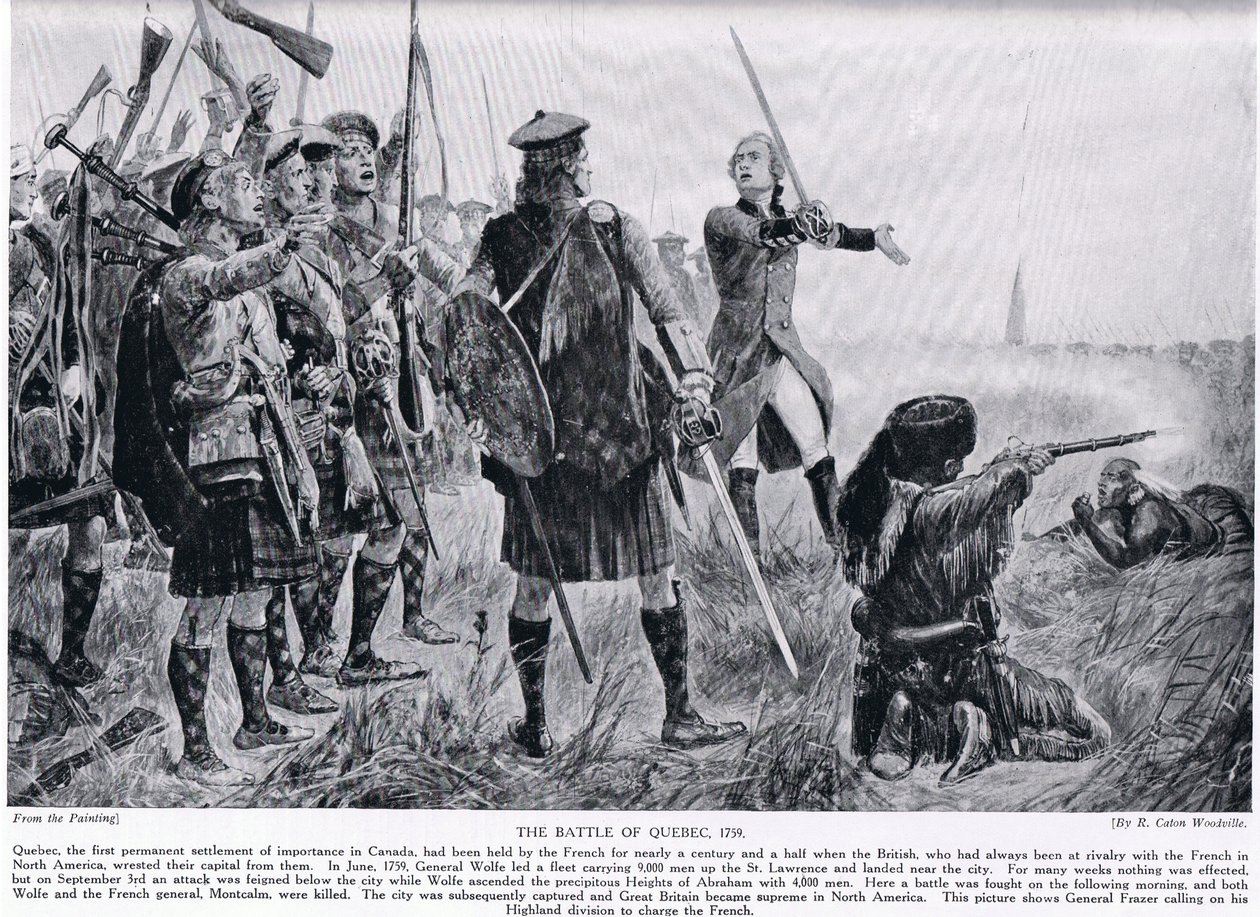 क्यूबेक की लड़ाई, 1759, &39;हचिन्सन की कहानी ब्रिटिश राष्ट्र की कहानी&39; से चित्रण, c.1923 द्वारा रिचर्ड केटन वुडविले