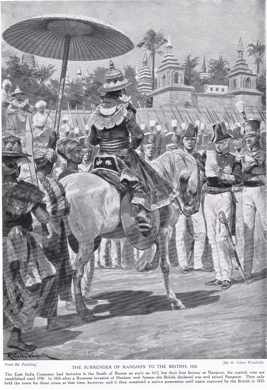 1824 में अंग्रेजों को रंगून का आत्मसमर्पण, &39;हचिंसन की कहानी ब्रिटिश राष्ट्र की कहानी&39;, c.1923 द्वारा रिचर्ड केटन वुडविले