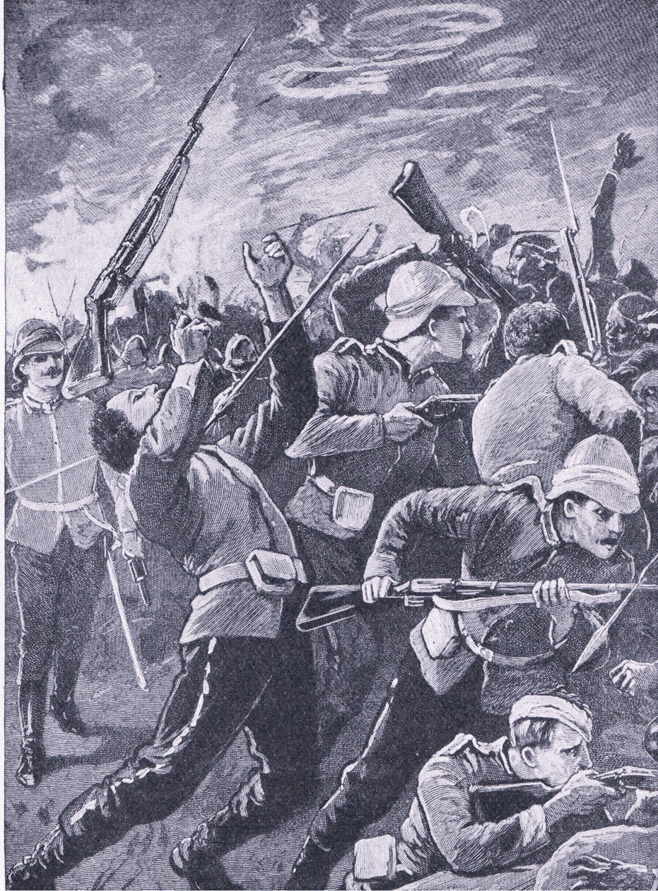 रुर्क्स बहाव की रक्षा, भूमि और सागर पर ब्रिटिश लड़ाई से चित्रण, 1915 द्वारा रिचर्ड केटन वुडविले जूनियर