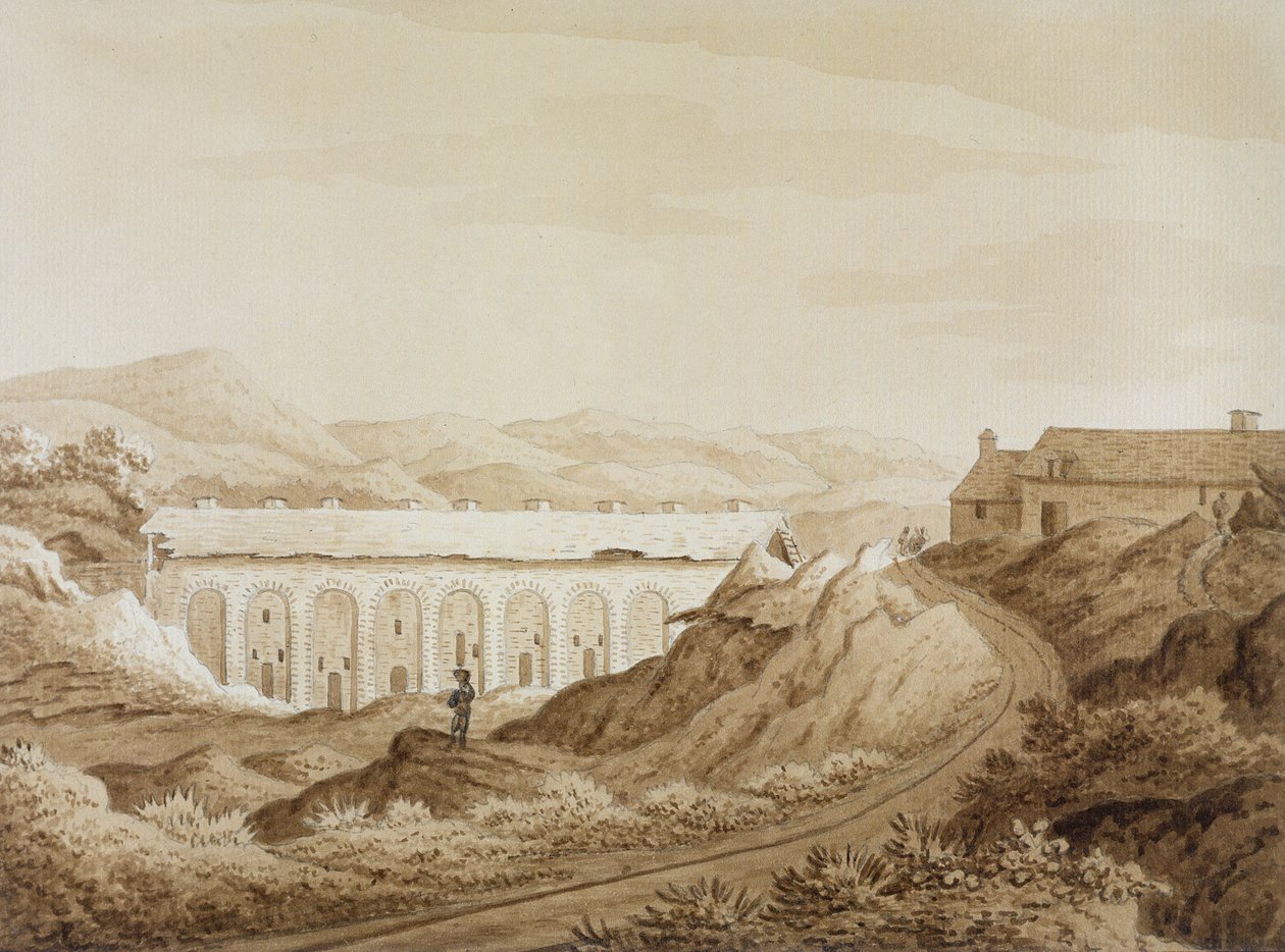 Blaenavon, विलियम कॉक्स द्वारा &39;ऐन हिस्टोरिकल टूर इन मोनमाउथशायर&39; से, 1801 में प्रकाशित (कागज पर ग्रेफाइट पर कलम और भूरे रंग की स्याही और भूरे रंग का) द्वारा 