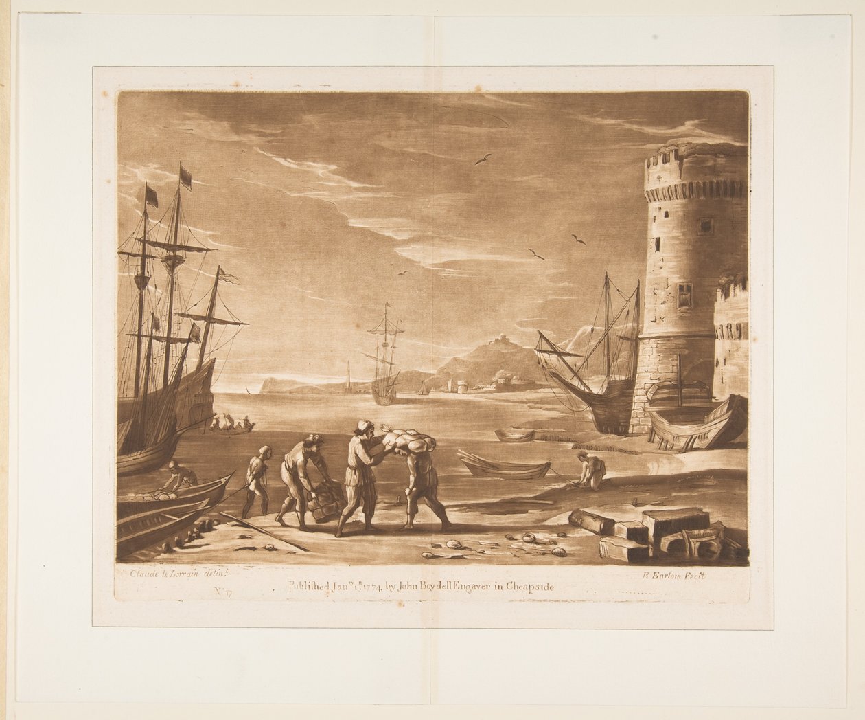नाविकों के साथ बंदरगाह मर्केंडाइज़ लोड हो रहा है, 1774। द्वारा रिचर्ड अर्लोम