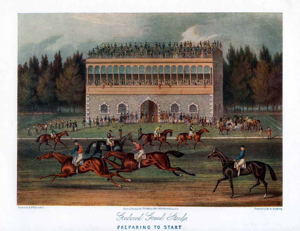 गुडवुड ग्रैंड स्टैंड, शुरू करने की तैयारी, 1836। द्वारा रिचर्ड गिब्सन रीव
