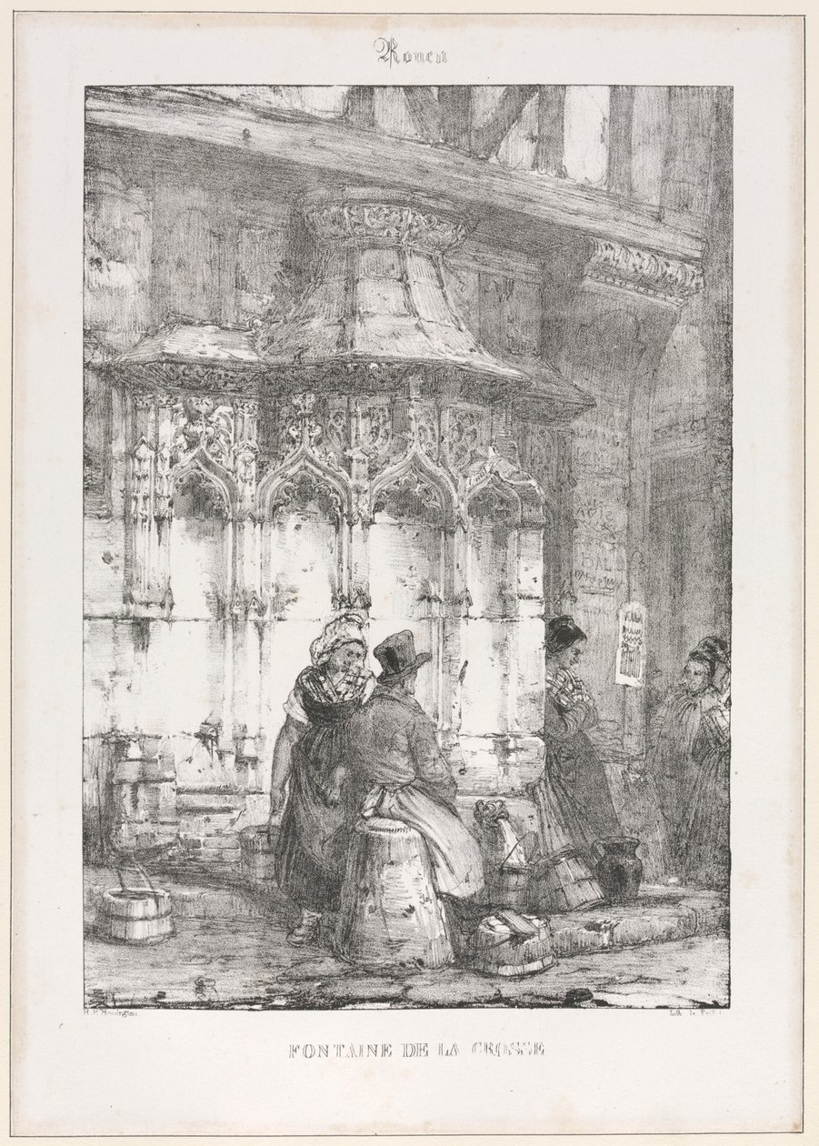 वास्तुकला के अवशेष और टुकड़े: रूयन - ला क्रॉसे का फव्वारा, 1827। द्वारा रिचर्ड पार्क्स बोनिंगटन
