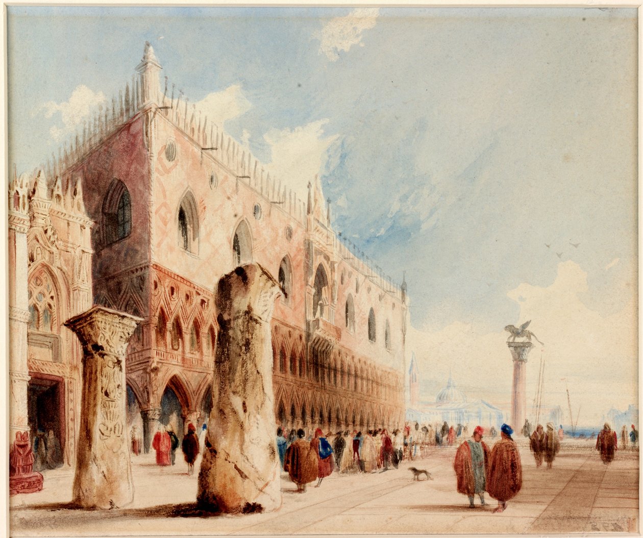 वेनिस में दृश्य (Ducal Palace) (कागज पर पानी का रंग और स्याही) (बोर्ड पर चिपकाया गया) द्वारा रिचर्ड पार्क्स बोनिंगटन