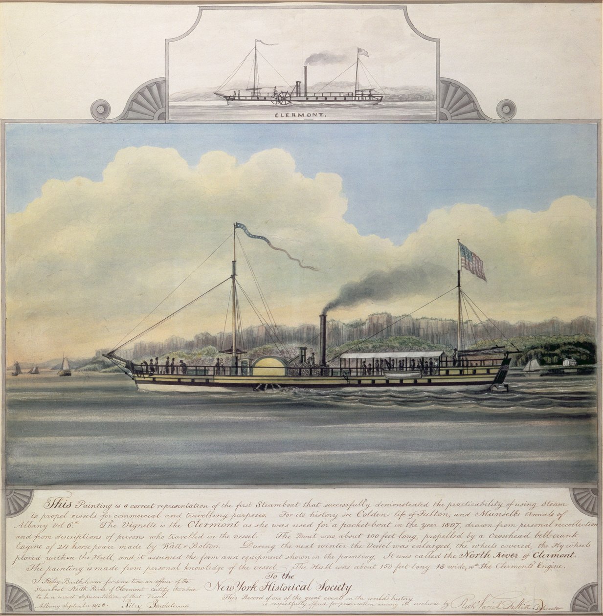 हडसन रिवर स्टीमबोट &39;क्लेरमोंट&39;, 1858 (कैनवस पर घुड़सवार कागज पर) द्वारा रिचर्ड वरिक डे विट