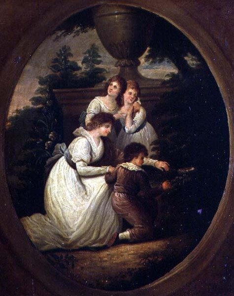 एक बगीचे में परिवार समूह, c.1790 (तांबे पर तेल) द्वारा रिचर्ड वेस्टल