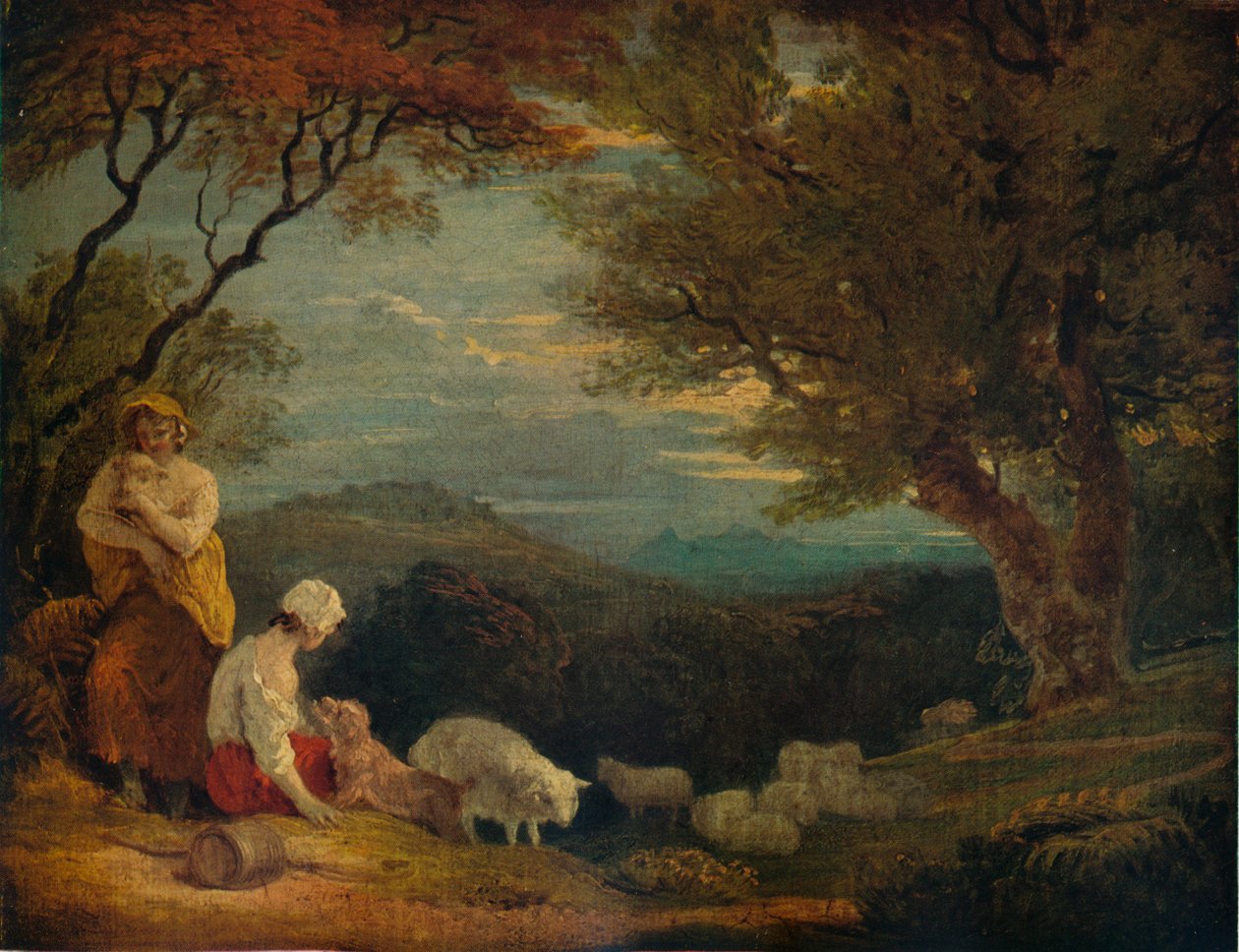 महिला, भेड़ और कुत्ते के साथ लैंडस्केप, c1811, 1938 द्वारा रिचर्ड वेस्टल