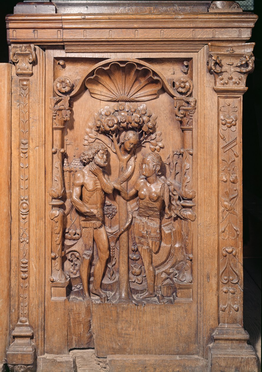 एडम और ईव, एक गाना बजानेवालों के स्टाल से, 1526 (लकड़ी) द्वारा रिगोले ब्रदर्स
