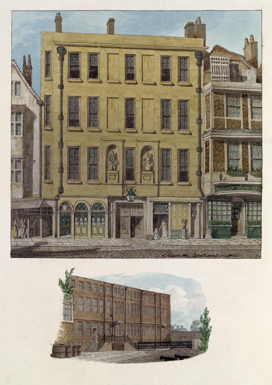 बिशपगेट, 1816 में वर्कहाउस द्वारा रॉबर्ट ब्लेमेल श्नेबेलबी