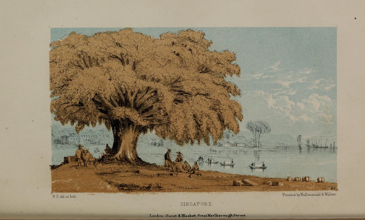 सिंगापुर, नॉर्फ़कॉल के एक अमीर युवा सज्जन रॉबर्ट एल्वेस (1819-1878) द्वारा वाटरकलर पेंटिंग। द्वारा रॉबर्ट एल्वेस