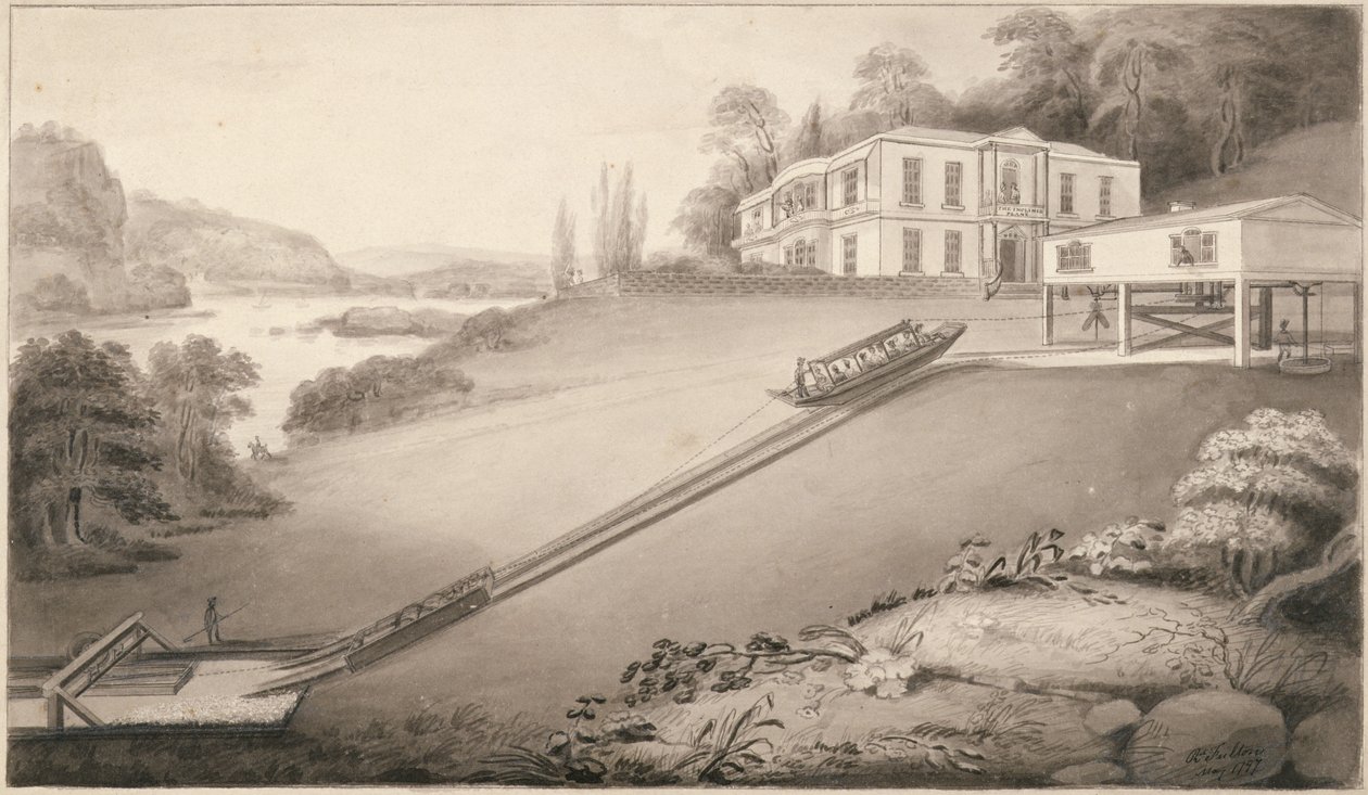 इनलाइन नाव को ऊपरी नहर स्तर, 1797 तक ले जाया गया द्वारा रॉबर्ट फुल्टन