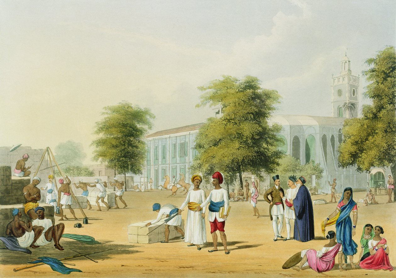 बॉम्बे में सीन, आरजी रीव (fl.1811-37) पब द्वारा उत्कीर्ण &39;दृश्यों, वेशभूषा और भारत की वास्तुकला&39; के खंड I से। एकरमैन द्वारा, 1826 (एक्वाटिंट) द्वारा रॉबर्ट मेलविले ग्रिंडले