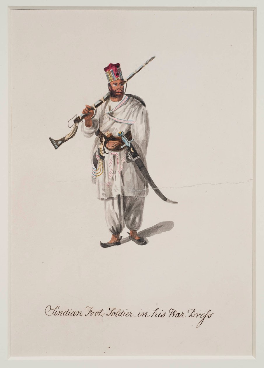 सिंधियन फुट सोल्जर अपनी वॉर ड्रेस, 1815 में द्वारा रॉबर्ट मेलविले ग्रिंडले