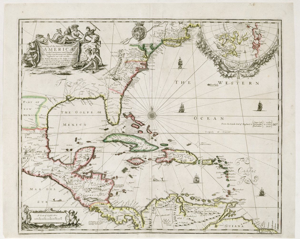 अमेरिका में अंग्रेजी बागानों का एक नया नक्शा, 1673 द्वारा रॉबर्ट मोर्डन