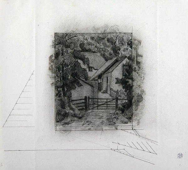 फ़ील्ड्स फार्म, क्लेहिडन, 1917 (कागज पर क्रेयॉन) द्वारा रॉबर्ट पोलहिल बेवन