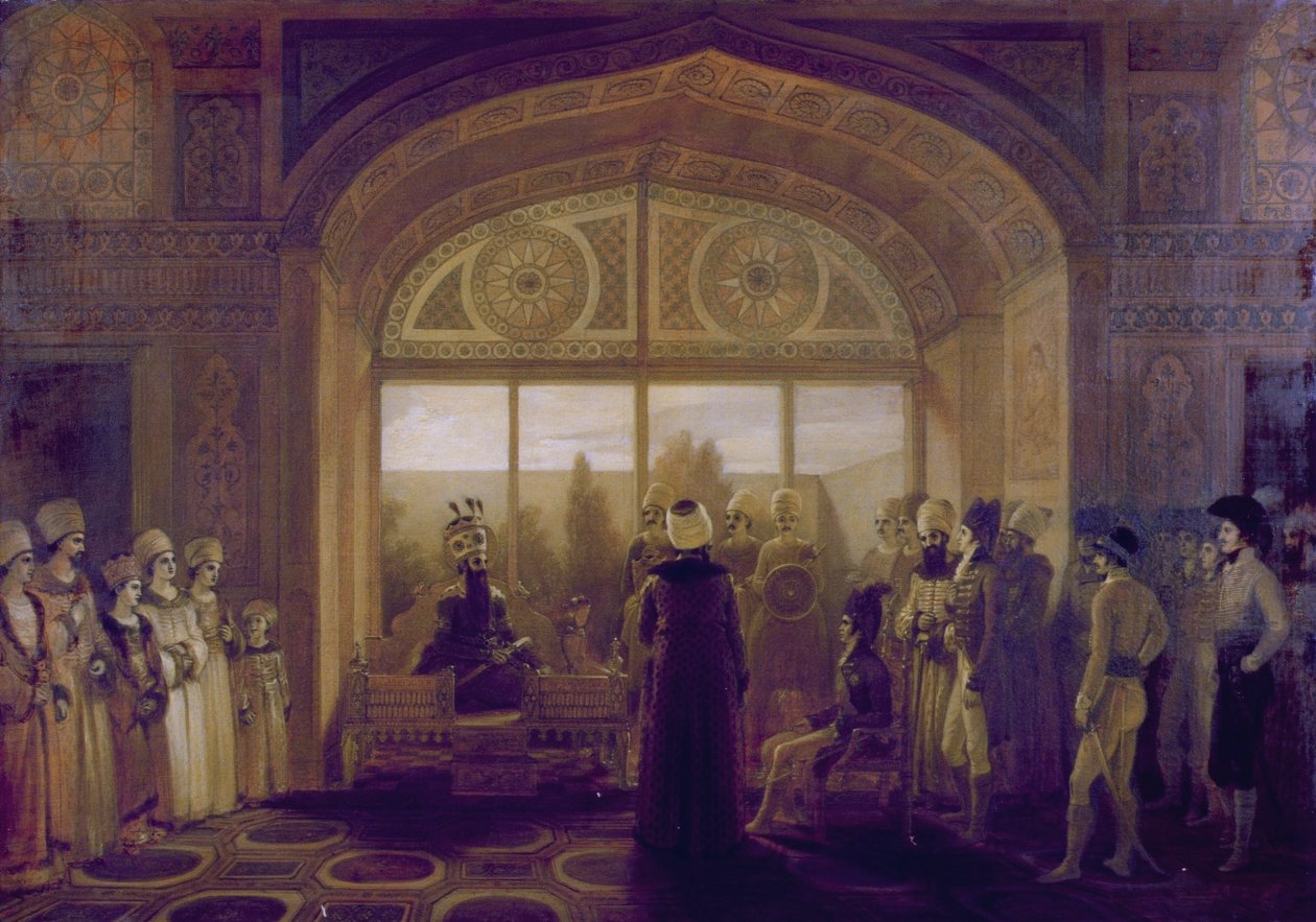 शाह फाथ अली, फारस के शाह (1797-1835) ऑडियंस में सर हारफोर्ड जोन्स को प्राप्त करना द्वारा रॉबर्ट स्मिर्के