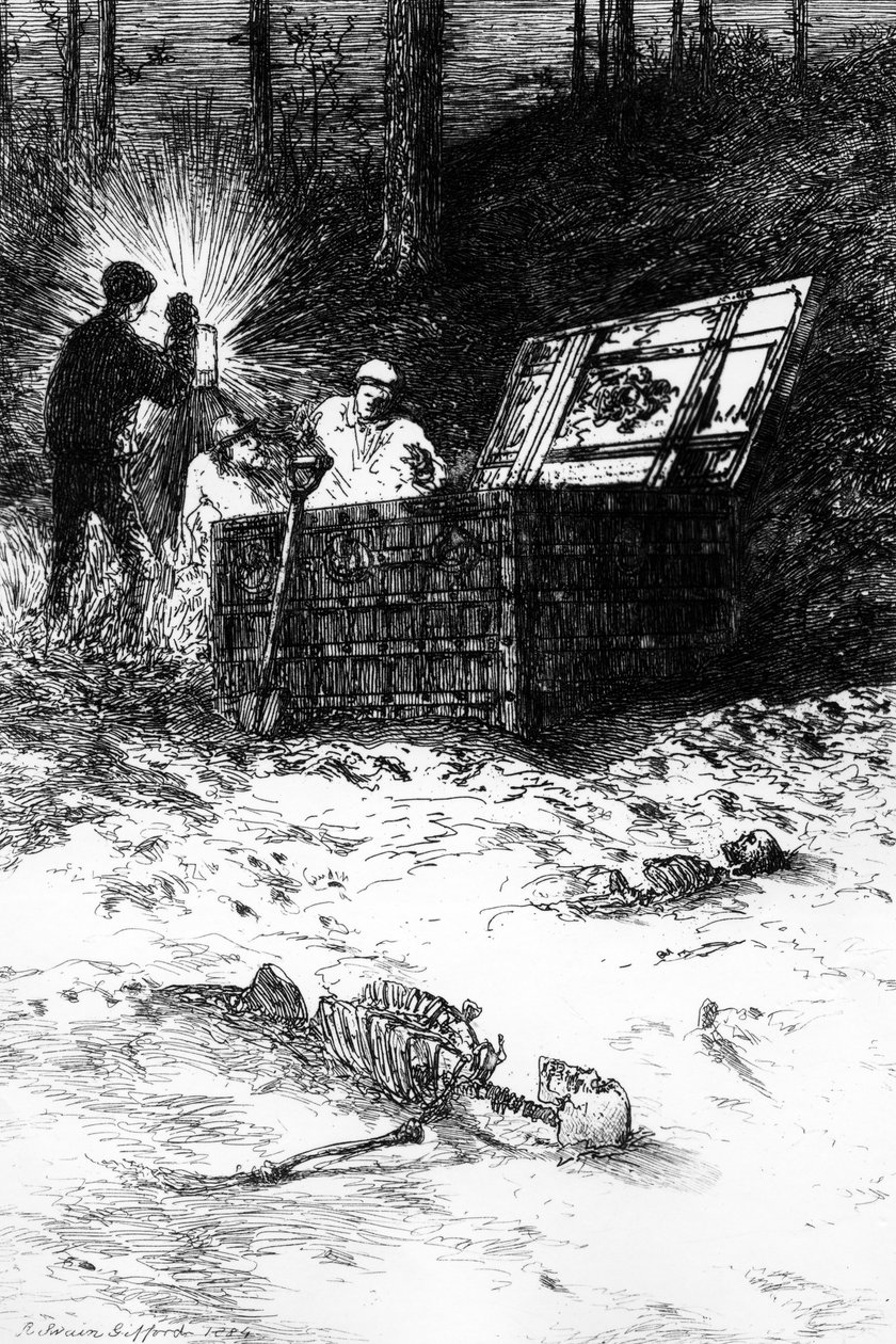 गोल्ड बग, एडगर एलन पो द्वारा 1884 की कहानी का चित्रण द्वारा रॉबर्ट स्वेन गिफोर्ड