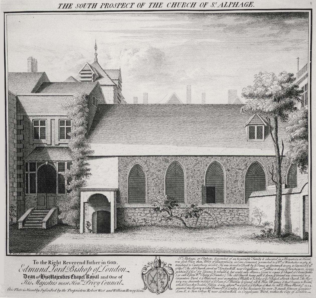 विलियम हेनरी टॉम्स (c.1700-50) 1736 द्वारा उत्कीर्ण, सेंट अल्फा के चर्च की दक्षिण संभावना द्वारा रॉबर्ट वेस्ट
