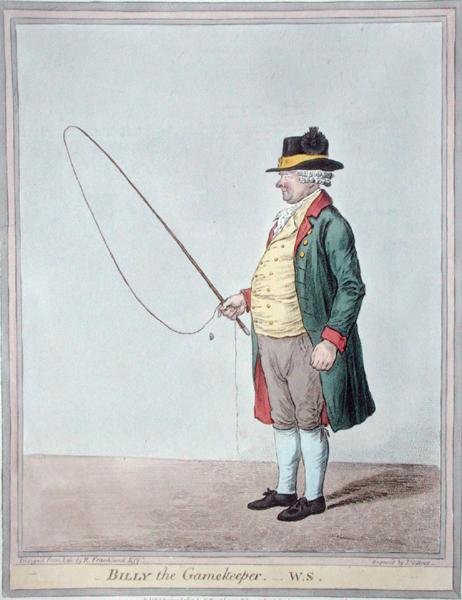 1810 में हन्ना हम्फ्री द्वारा प्रकाशित जेम्स गिल्रे (1756-1815) द्वारा उकेरी गई बिली द गेमकीपर (हाथ से रंगी हुई नक्काशी) द्वारा रॉबर्ट (बाद) फ्रैंकलैंड
