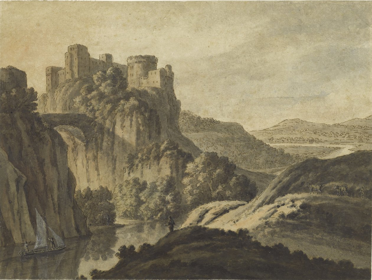 एक नदी लैंडस्केप विथ ए कैसल ऑन ए एसकारपमेंट, 1780 द्वारा रॉबर्ट एडम