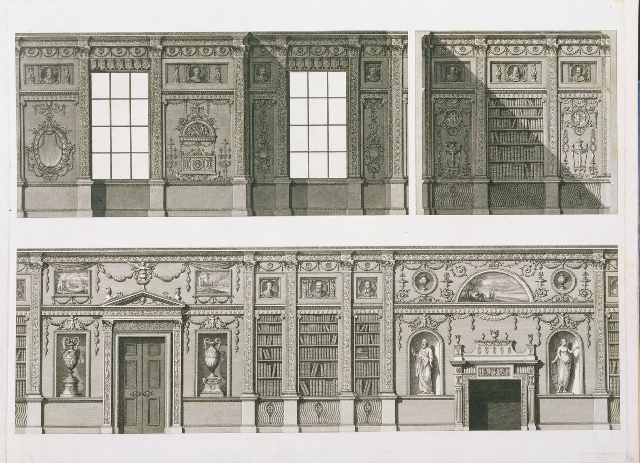 साइऑन हाउस में लाइब्रेरी की ऊंचाई, c.1760-69 द्वारा रॉबर्ट एडम