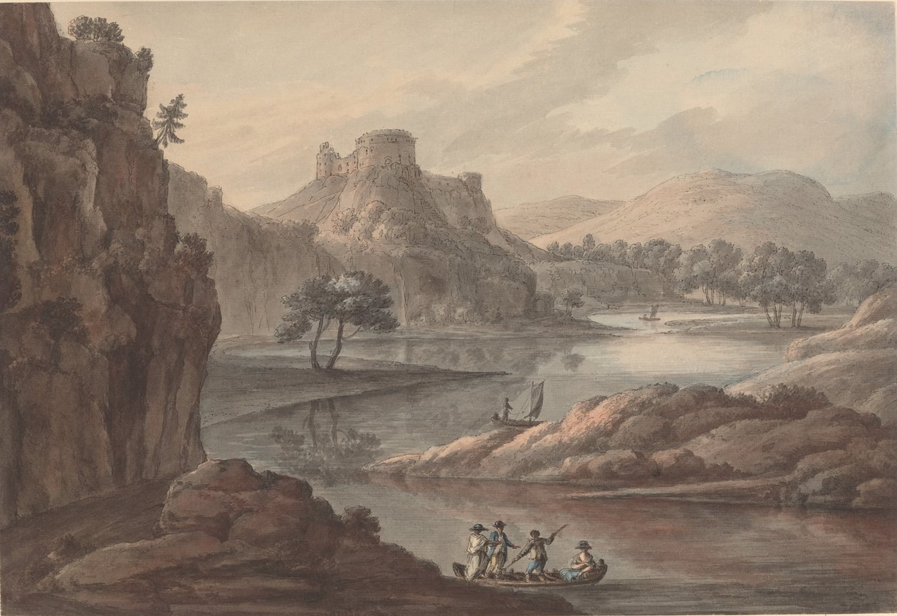 एक महल के साथ नदी का परिदृश्य द्वारा रॉबर्ट एडम