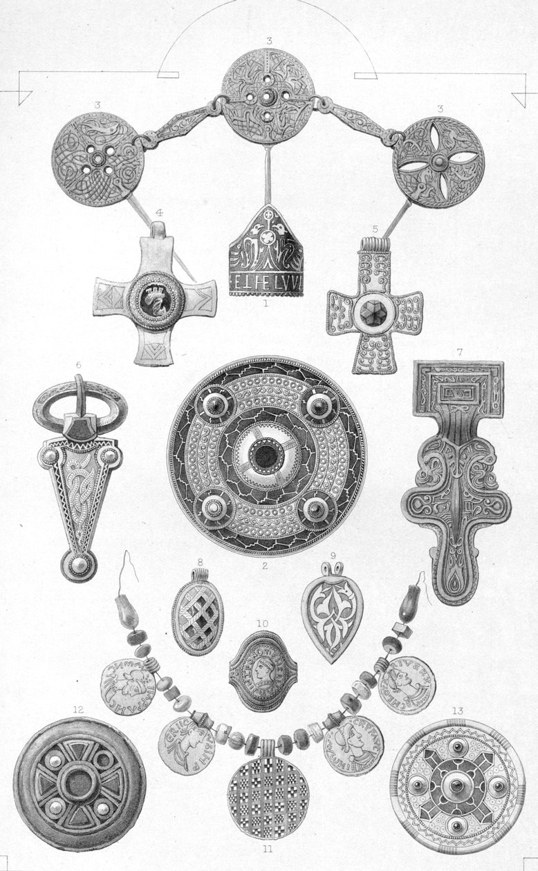 एंग्लो-सैक्सन अवशेष। गोल्ड एंड ब्रॉन्ज के व्यक्तिगत गहने, 1886 द्वारा रॉबर्ट एंडरसन