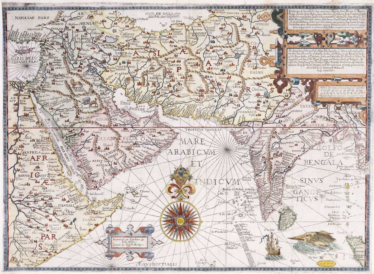 पूर्वी अफ्रीका, अरब और भारत का मानचित्र, 1598 द्वारा रॉबर्ट बेकीट