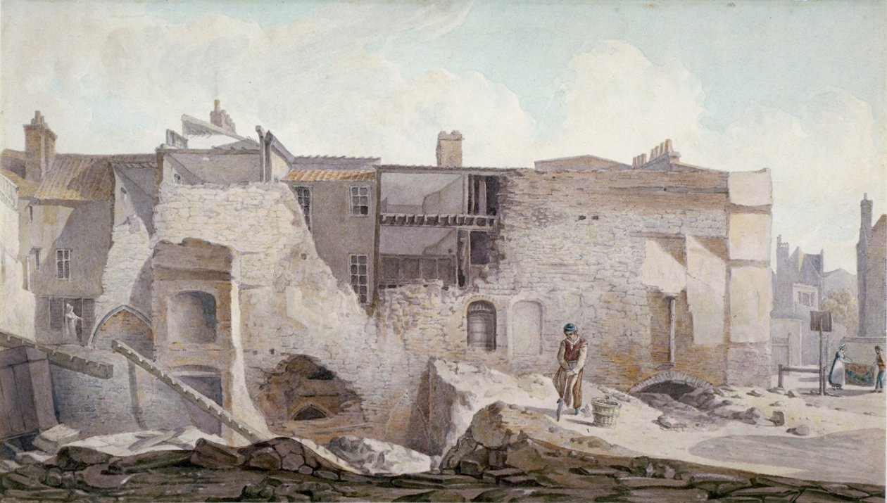 होली ट्रिनिटी, एल्डगेट, लंदन शहर, 1824 के प्रायरी के हिस्से के खंडहर का दृश्य। द्वारा रॉबर्ट ब्लेममेल श्नेबेलबी