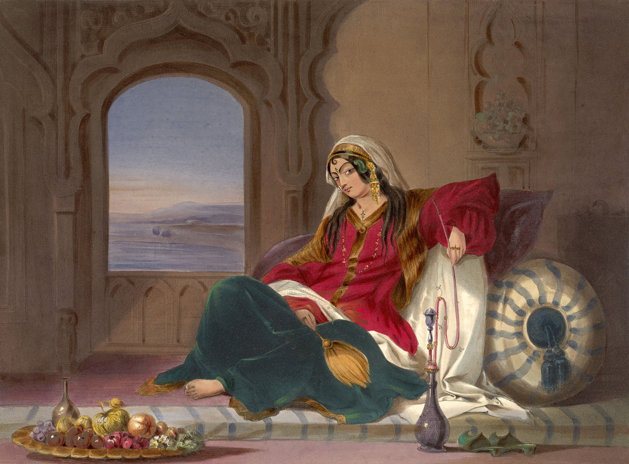 कंधार लेडी ऑफ रैंक, एंगेज्ड इन स्मोकिंग, 1848 द्वारा रॉबर्ट कैरिक