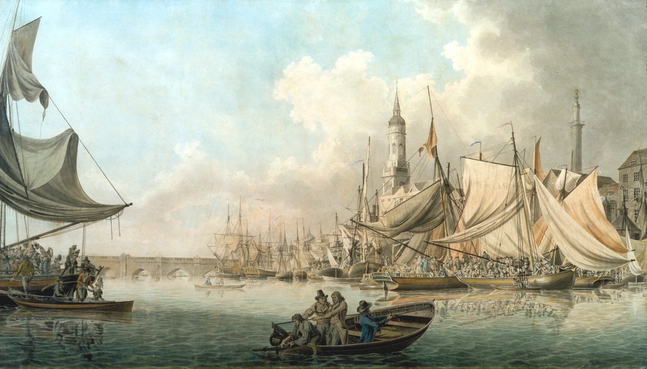 बिलिंग्सगेट एट हाई वाटर, 1792। द्वारा रॉबर्ट क्लीवली