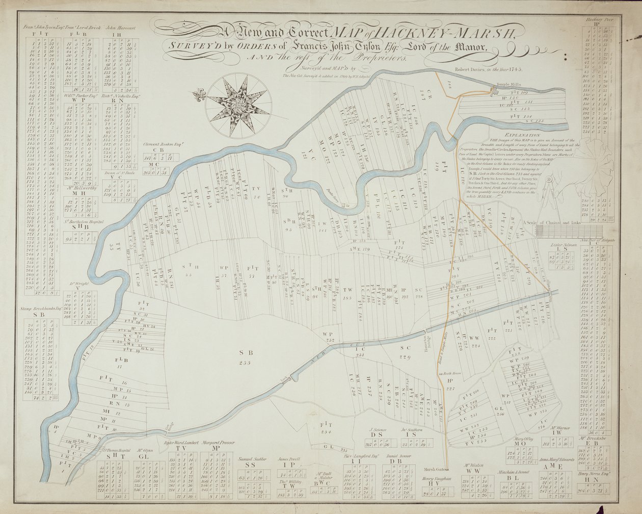 हैकनी मार्श का एक नया और सही नक्शा, 1745 द्वारा रॉबर्ट डेविस