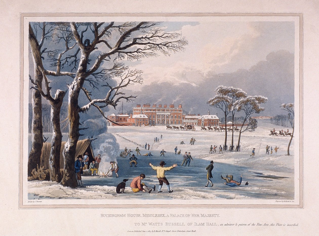 बकिंघम हाउस और सेंट जेम्स पार्क सर्दियों में, लंदन, 1817 द्वारा रॉबर्ट हेवेल