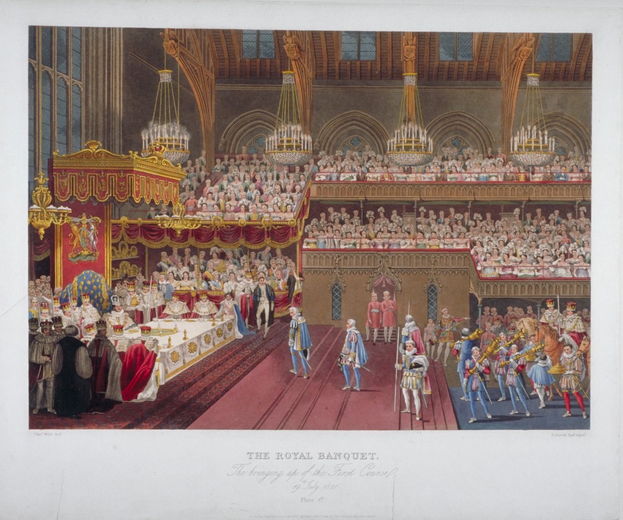 किंग जॉर्ज IV, वेस्टमिंस्टर हॉल, लंदन, 1821 1824 का राज्याभिषेक भोज। द्वारा रॉबर्ट हेवेल