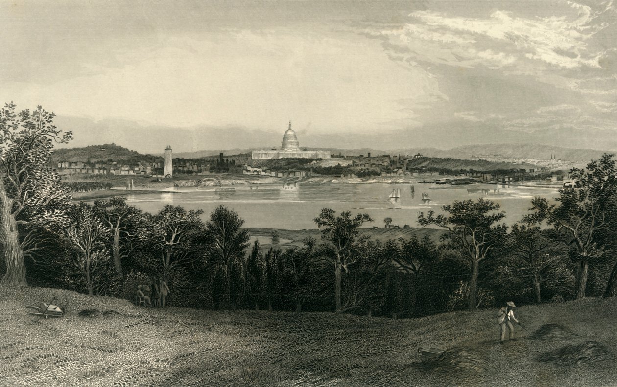 अर्लिंगटन हाइट्स से वाशिंगटन, 1874। द्वारा रॉबर्ट हिंसेलवुड