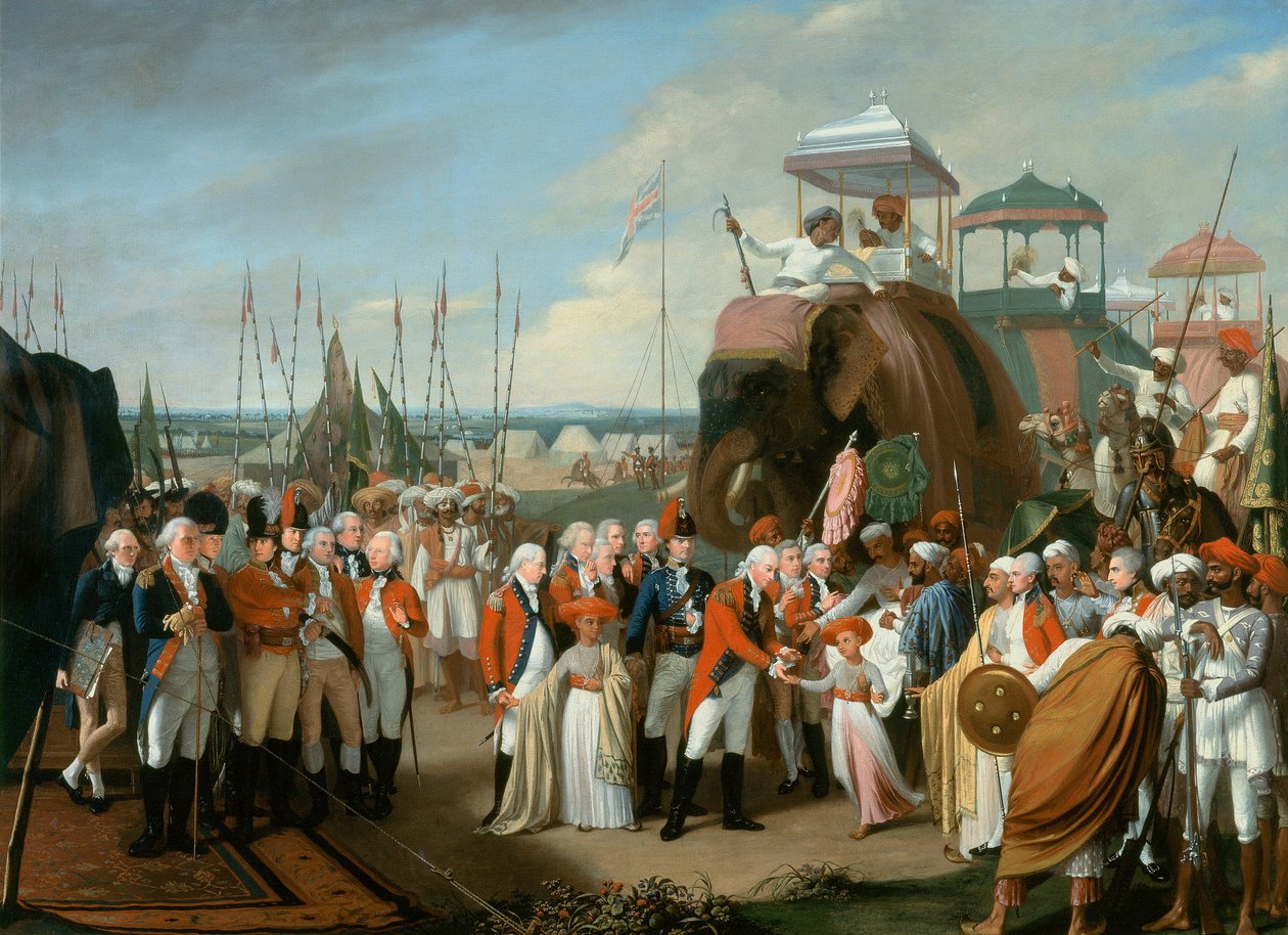 लेफ्टिनेंट जनरल लॉर्ड कार्नवालिस (1738-1805) द्वारा मैसूरियन होस्टेज प्रिंसेस का स्वागत c.1793 द्वारा रॉबर्ट होम