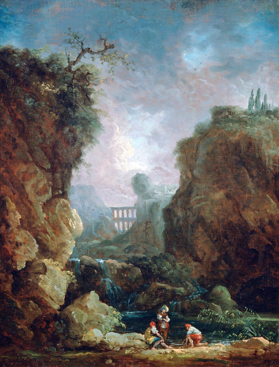 जलप्रपात और एक्वाडक्ट के साथ लैंडस्केप, c1750-1808 द्वारा रॉबर्ट ह्यूबर्टे