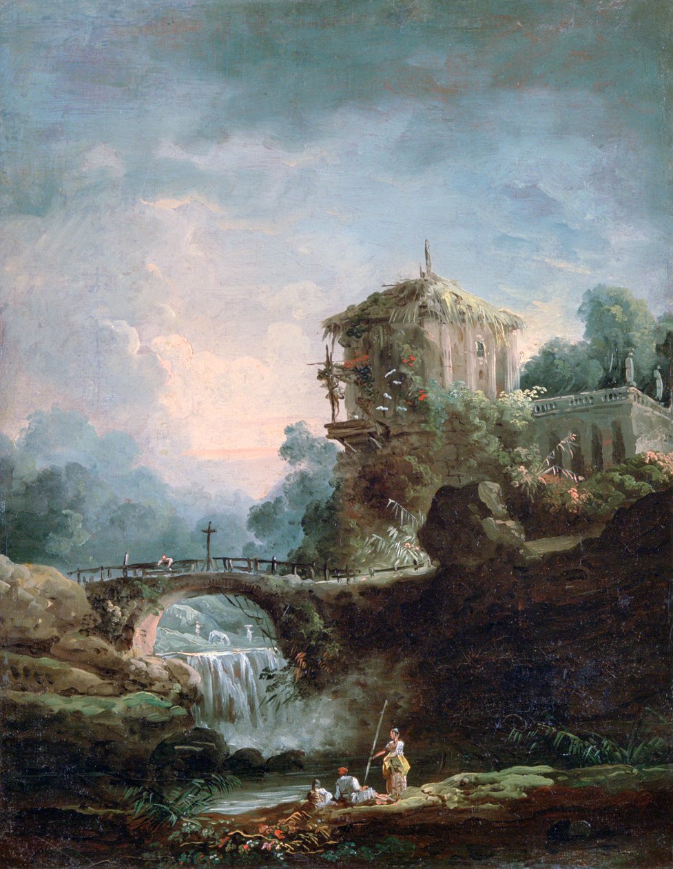 झरना के साथ लैंडस्केप, c1750-1808 द्वारा रॉबर्ट ह्यूबर्टे