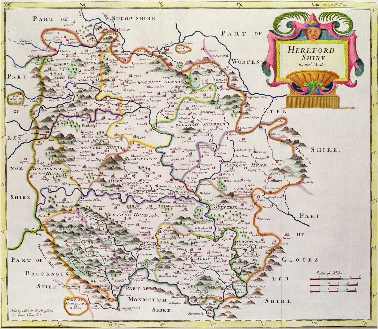 हियरफोर्डशायर का नक्शा, 1695 द्वारा रॉबर्ट मोर्डन