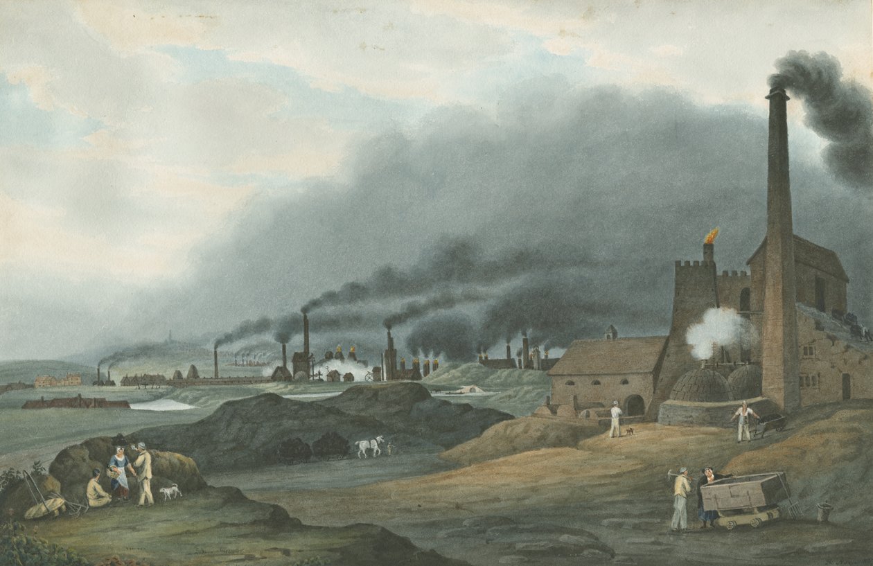 बिलस्टन - ब्रैडली आयरन वर्क्स: वाटर कलर पेंटिंग, 1837 द्वारा रॉबर्ट नोयस