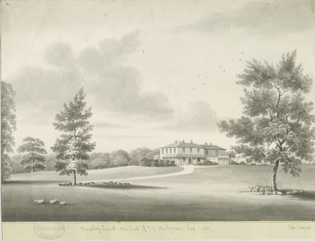 मोसले कोर्ट: सीपिया वॉश ड्राइंग, 1837 द्वारा रॉबर्ट नोयस
