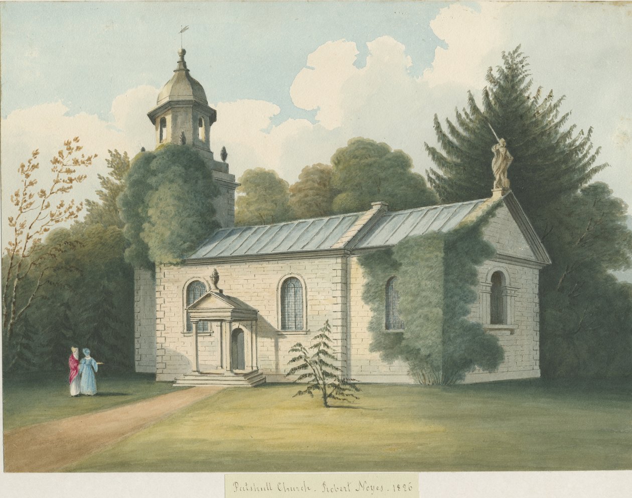 पटशूल चर्च: वाटर कलर पेंटिंग, 1826 द्वारा रॉबर्ट नोयस