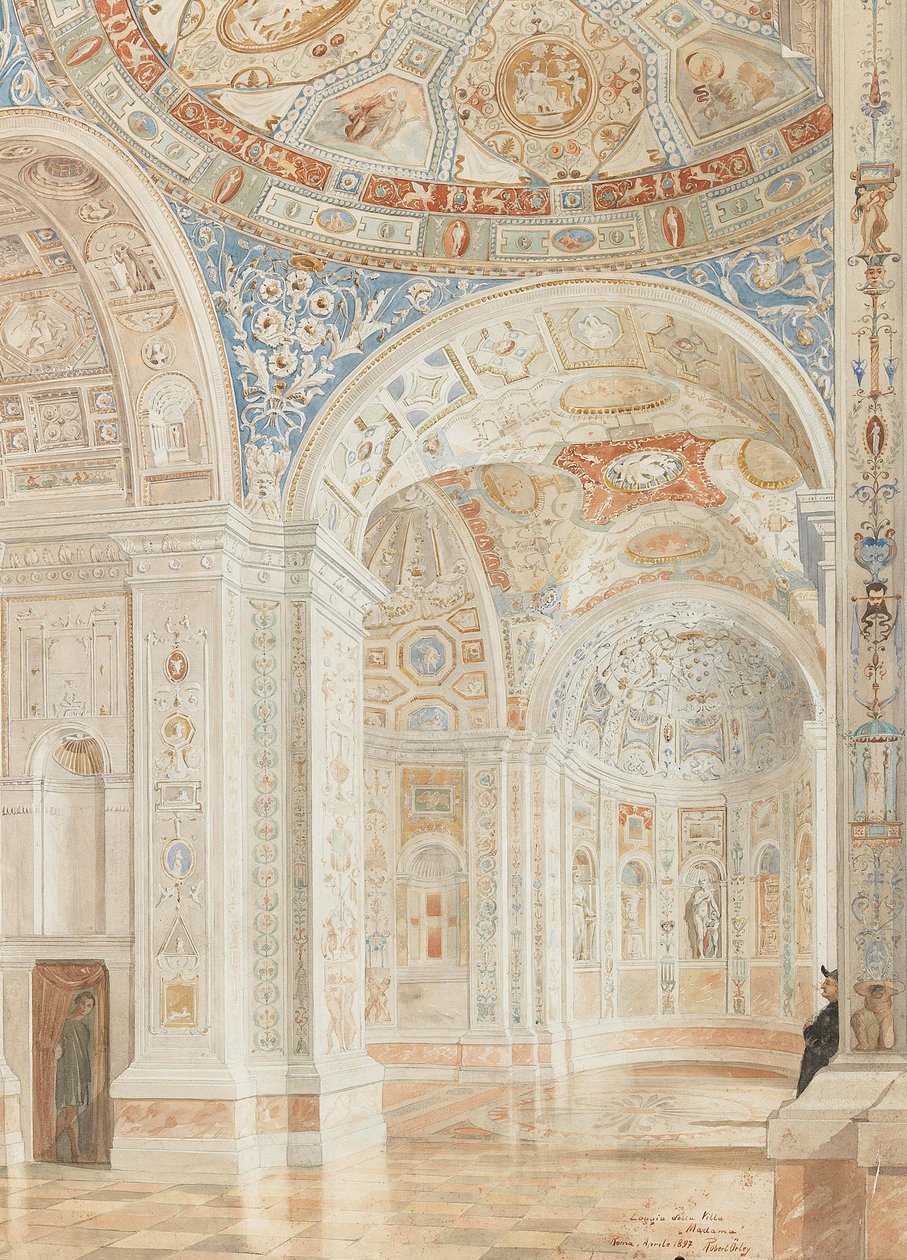 Giulio Romano और Baldassare Peruzzi, 1897 द्वारा सजावट के साथ विला मादामा का इंटीरियर। द्वारा रॉबर्ट ओर्ले
